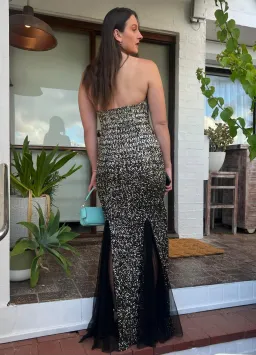 Rachel Gilbert Beaded Tulle Gown Black Gold 2/AU10 for rent on The Volte - image 3