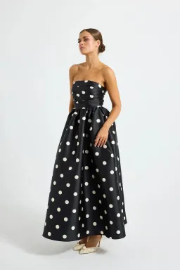 Pasduchas Dottie Strapless Midi Dress  Polka Dot Black/Cream Size 10 for rent on The Volte - image 3
