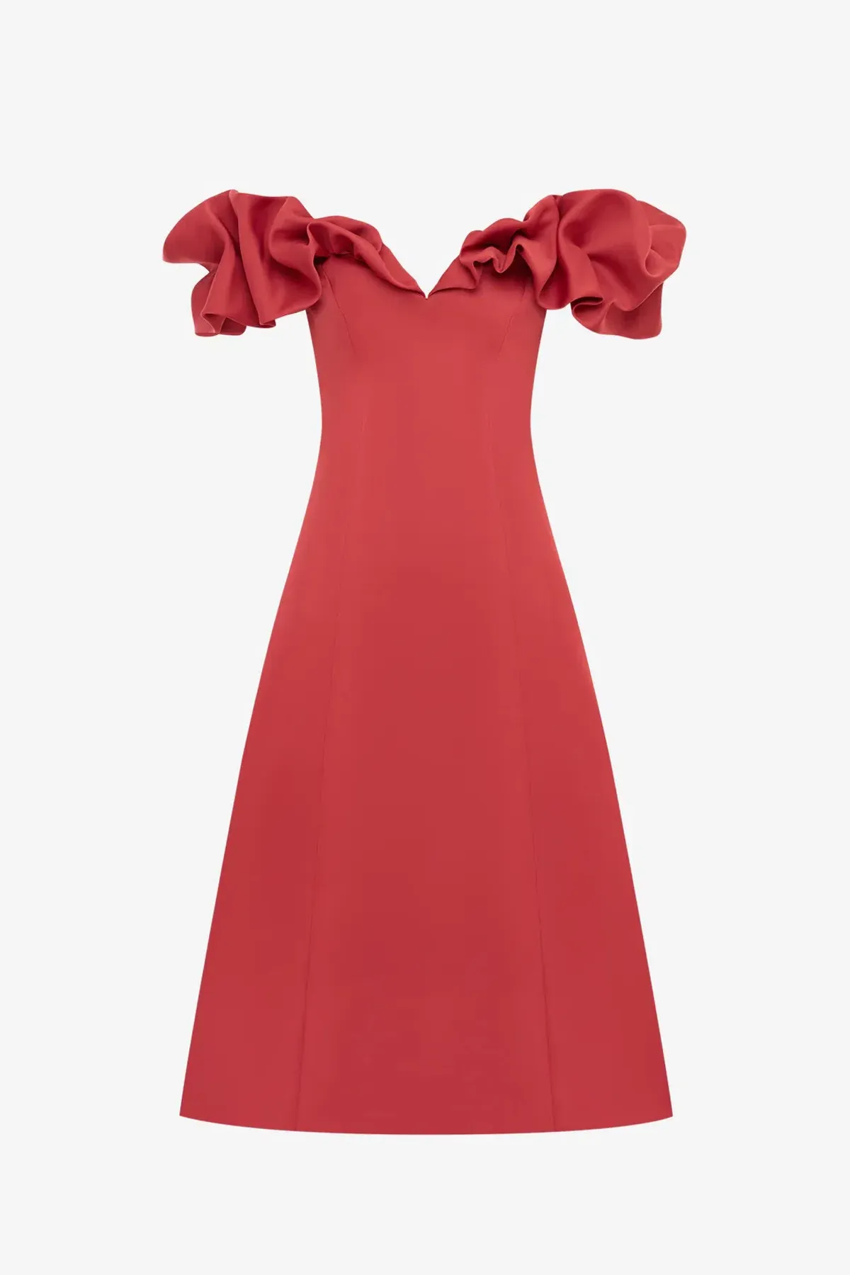 Leo Lin Annie Off Shoulder Frill Midi Dress Red Size 14 - Image 4