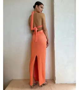 Rumer the Label Willow Plunge Maxi Dress in Peach Size M / AU 10 for rent on The Volte - image 3