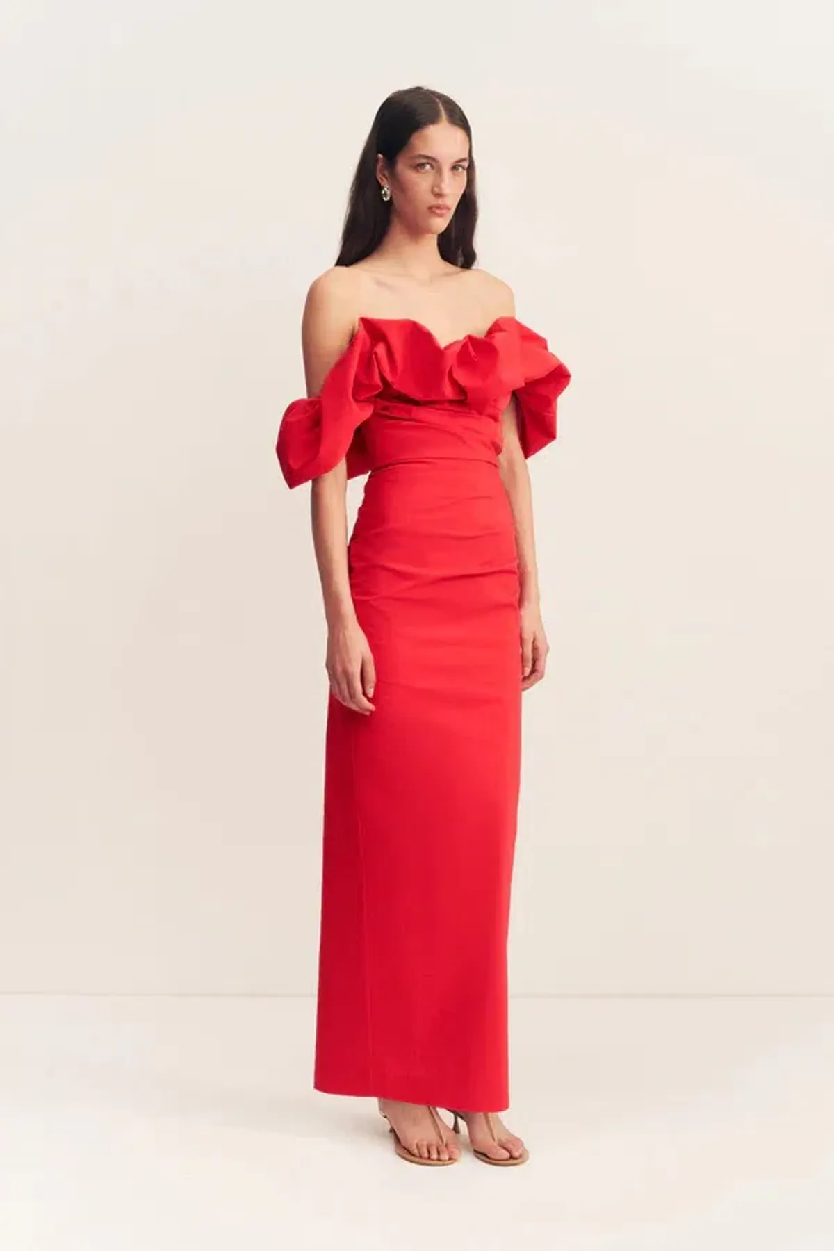 Shona Joy Campbell Off Shoulder Bubble Maxi Dress Goji Size AU 10 - Image 2