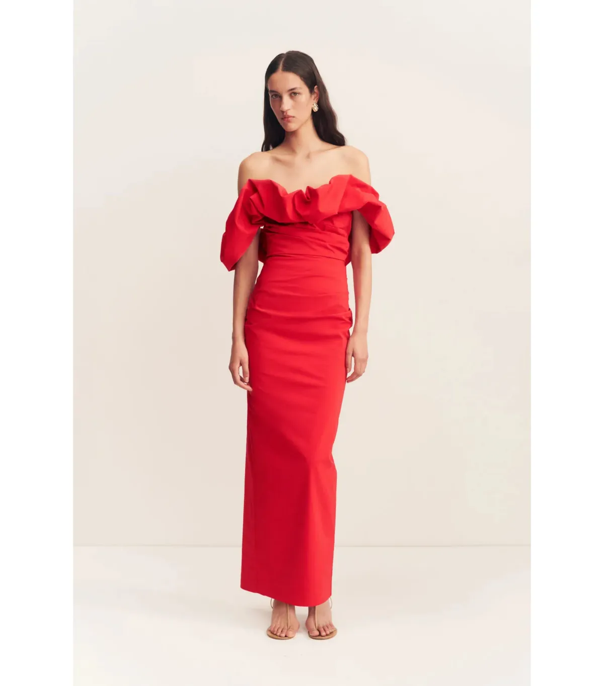 Shona Joy Campbell Off Shoulder Bubble Maxi Dress Goji Size AU 8 - Image 1