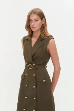 Aje  Blake Utility Midi Dress Khaki Size AU 14 for rent on The Volte - image 4
