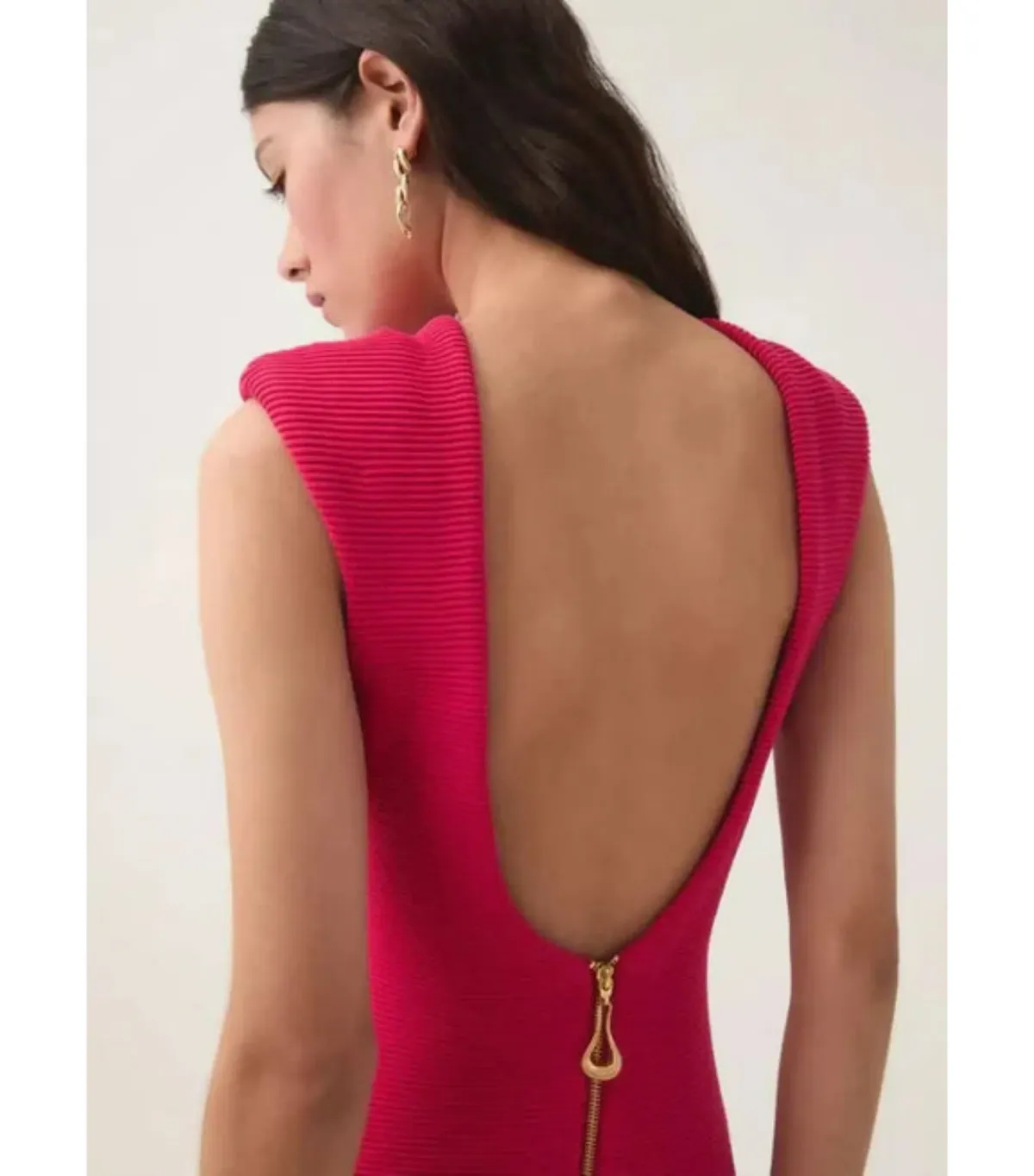 Aje Rushes Raffia Knit Midi Dress Deep Fuschia Size AU 8 - Image 2