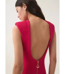 Aje Rushes Raffia Knit Midi Dress Deep Fuschia Size AU 8  for rent on The Volte - image 2