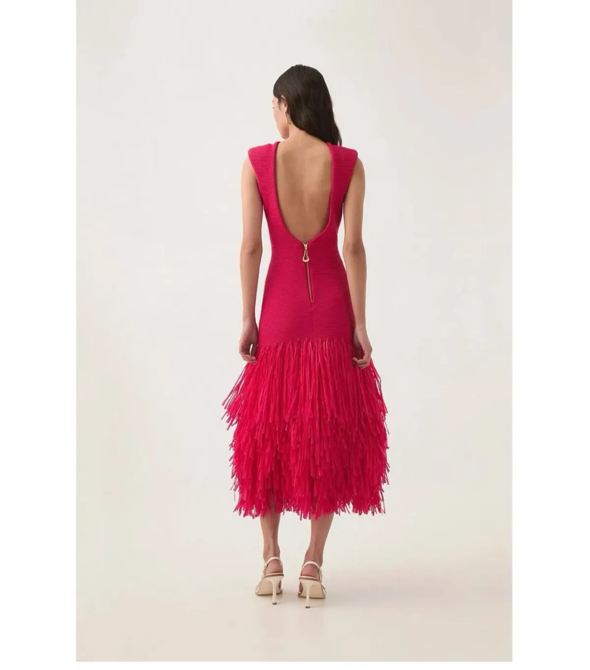 Aje Rushes Raffia Knit Midi Dress Deep Fuschia Size AU 8 - Image 4