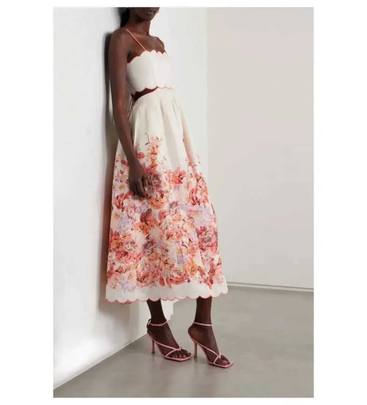 Zimmermann Devi Scallop Midi Dress in Cream Floral Size 4 / AU 16 - Image 1