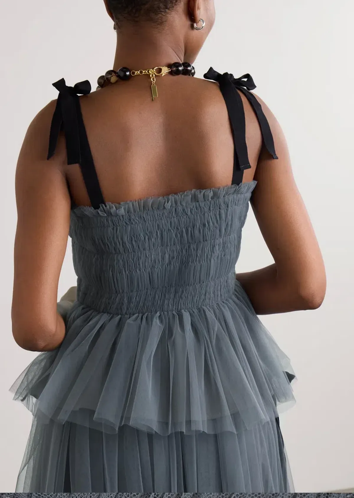 Molly Goddard Lydia Shirred Tulle Top Grey Size 8 - Image 3