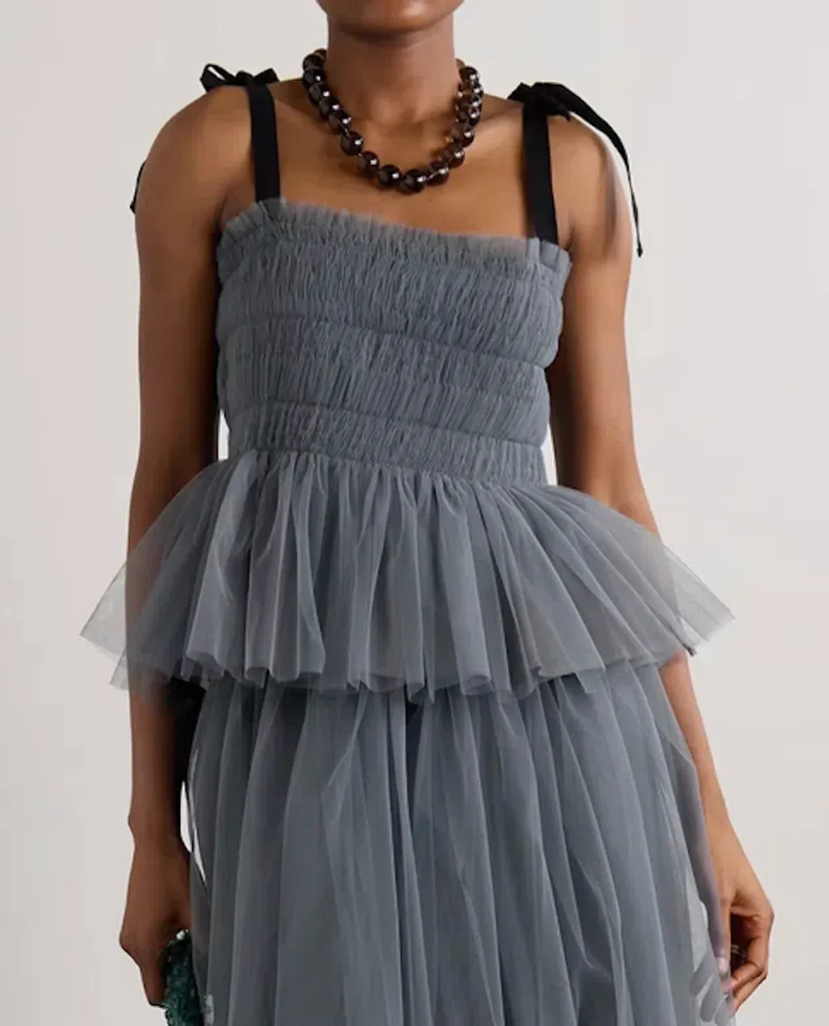 Molly Goddard Lydia Shirred Tulle Top Grey Size 8 - Image 2