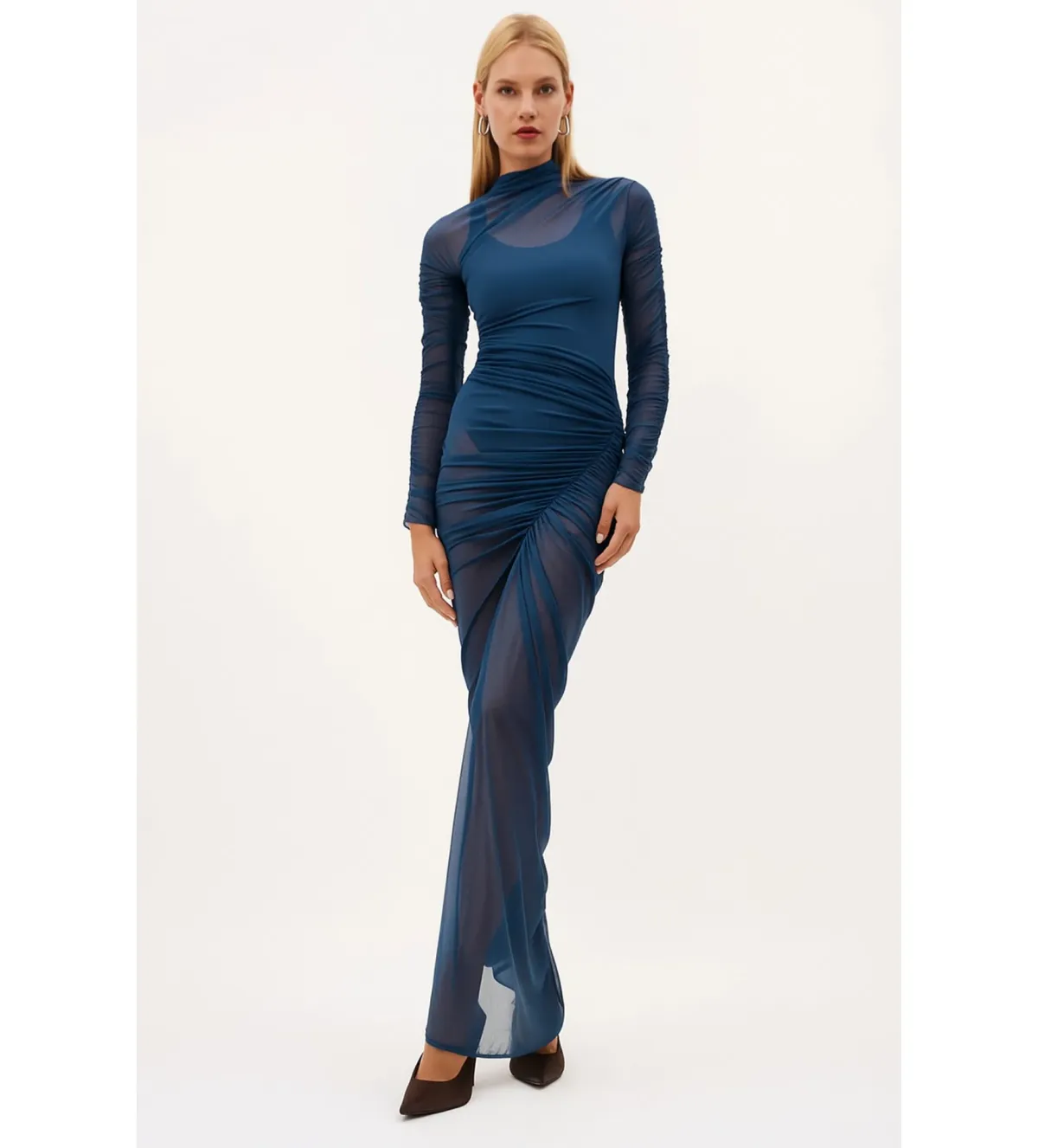 Atlein Hyper Ruched Gown in Orage/Navy Blue Size 6  - Image 1