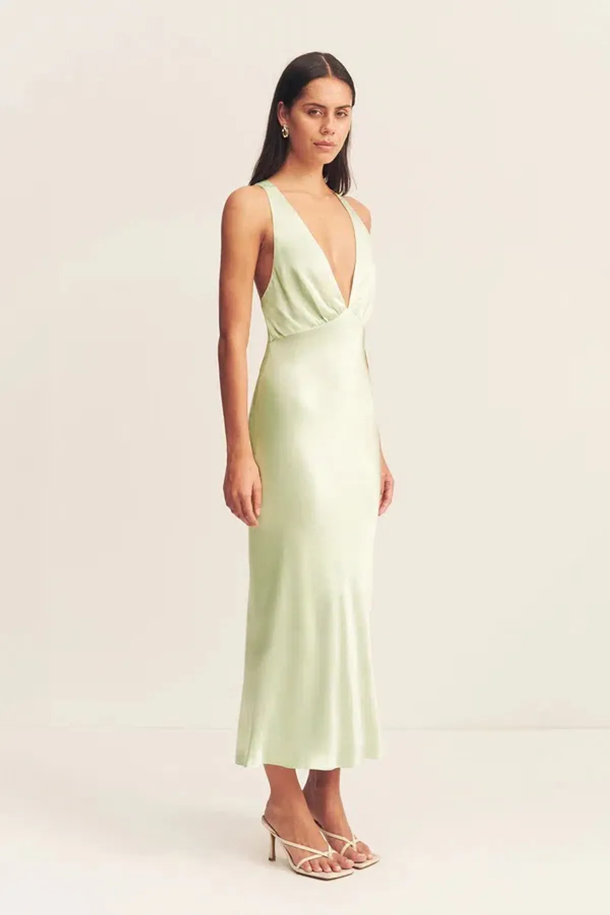 Shona Joy La Lune Plunged Cross Back Midi Dress Lime Size 10 - Image 2