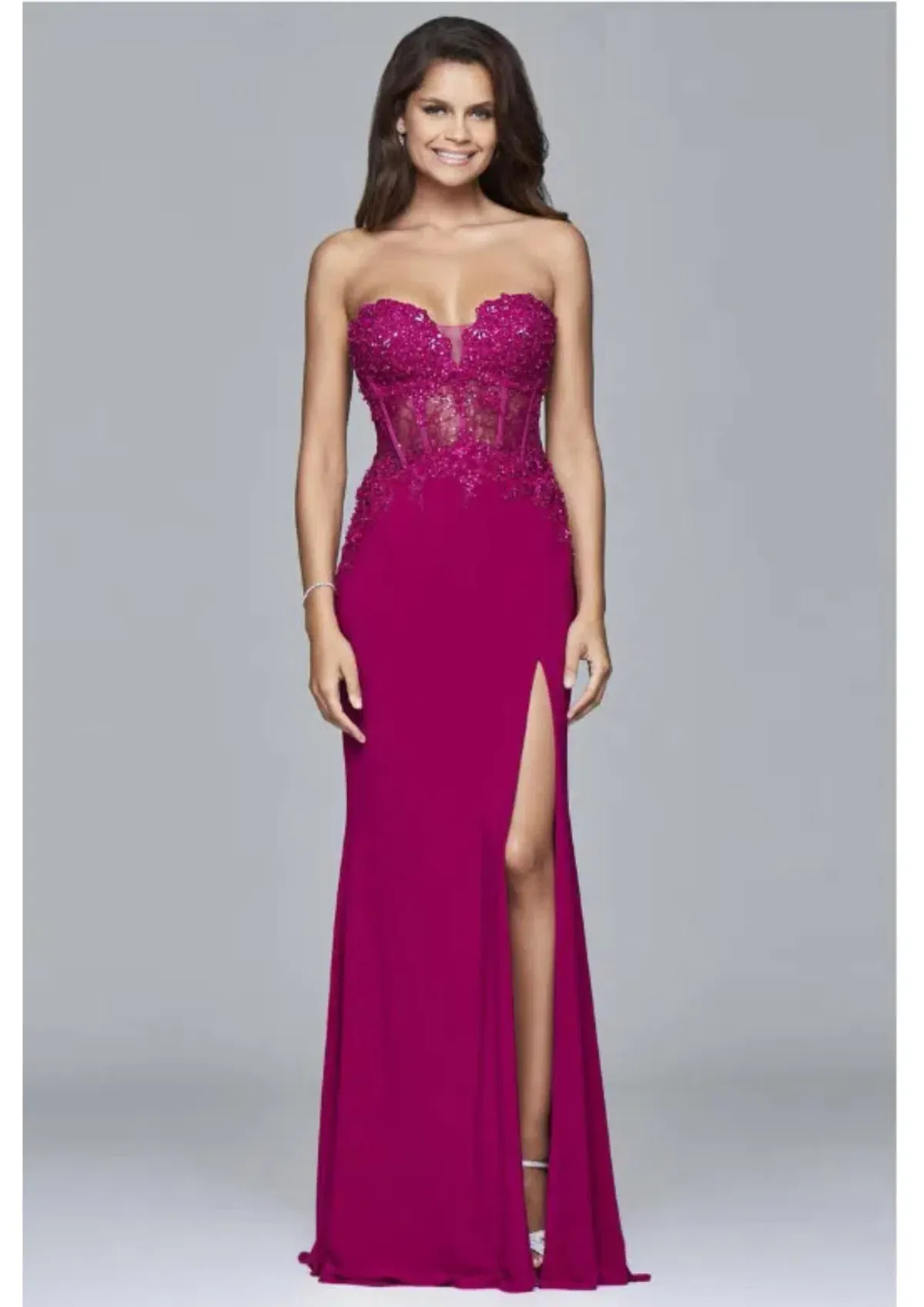 Faviana Sweetheart Strapless Sweetheart Illusion Prom Dress Berry Size 0 / AU 6 - Image 1