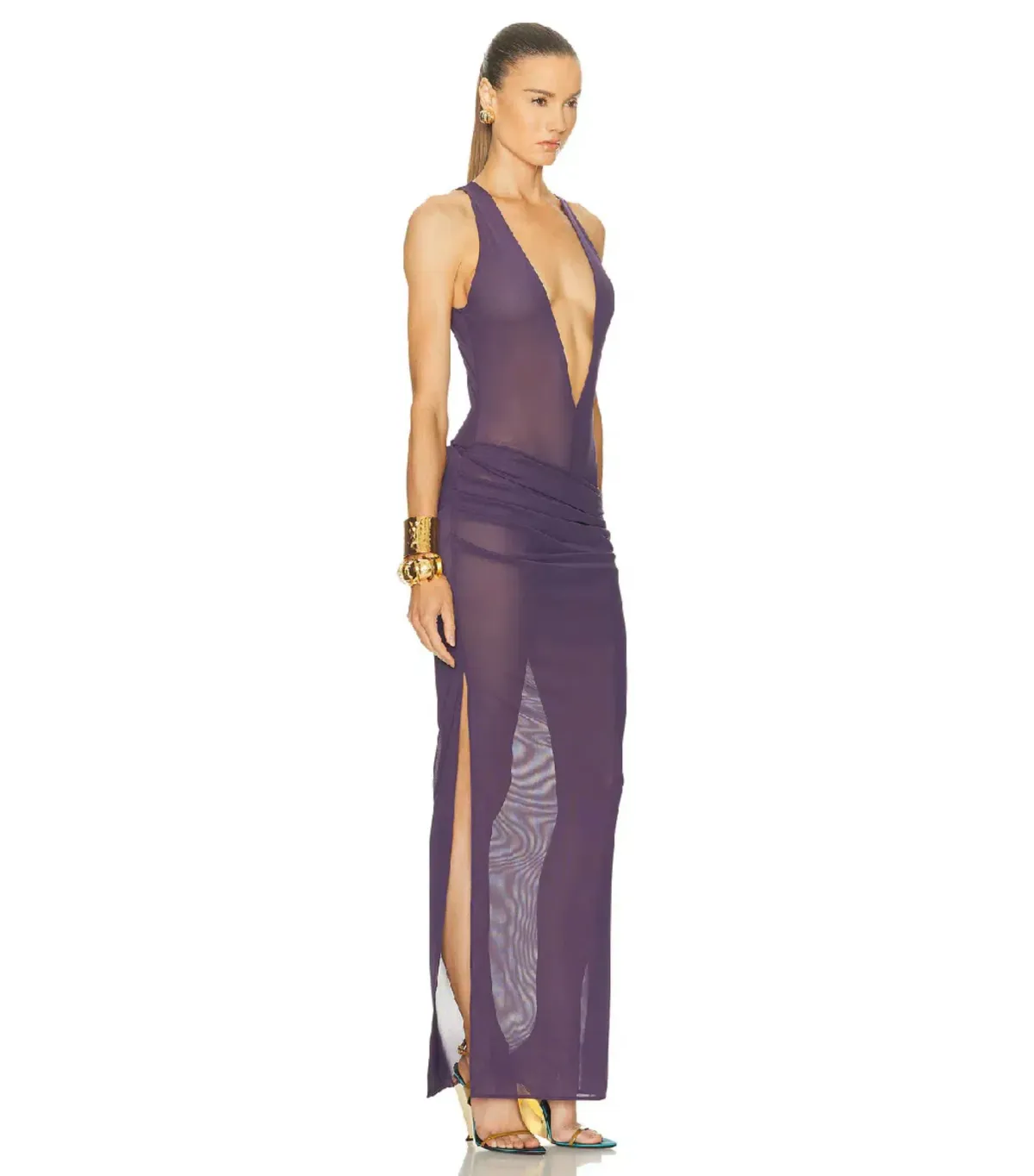 Alex Perry Tucked Halter Column Maxi Dress in Purple AU 6 - Image 2