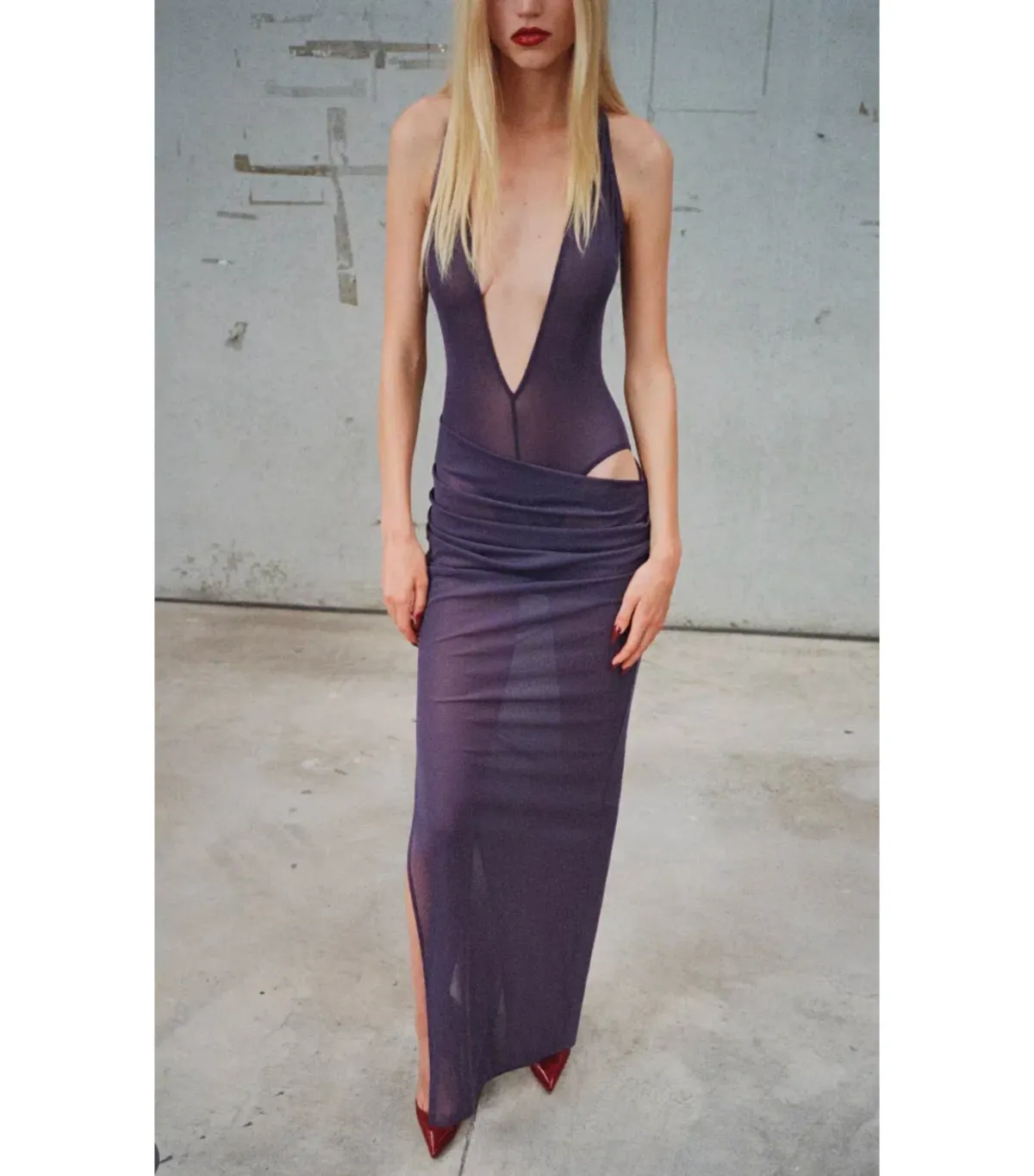 Alex Perry Tucked Halter Column Maxi Dress in Purple AU 6 - Image 4