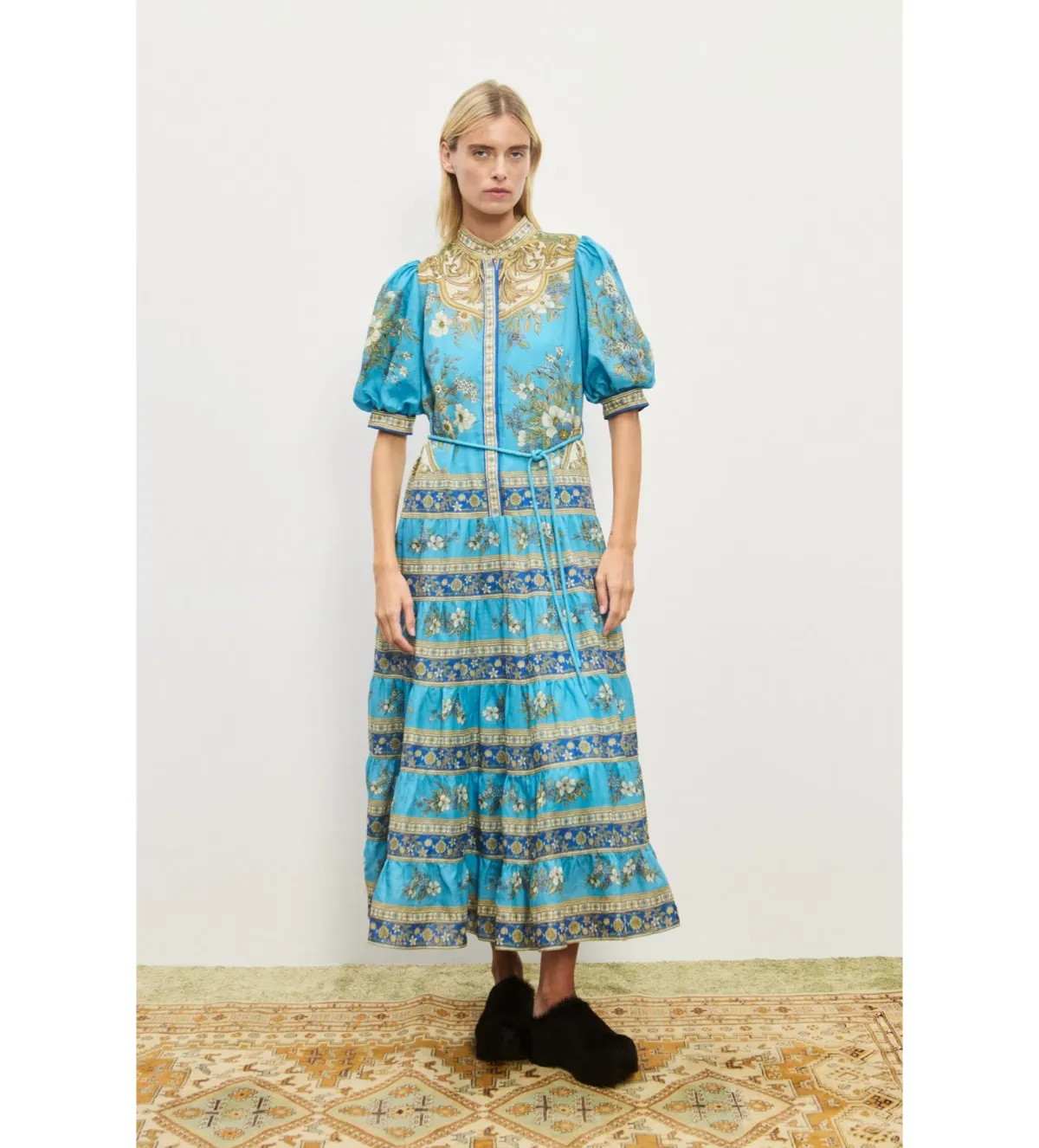 Alemais Cassie Tiered Midi Dress Blue Size AU 12 - Image 1