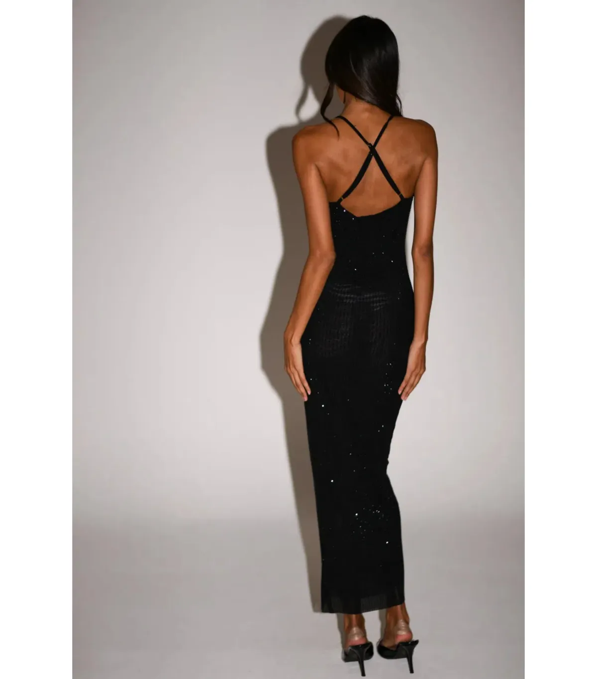 Meshki Emeraude Diamanté Ruched Midi Dress Black Size S / AU 8 - Image 2