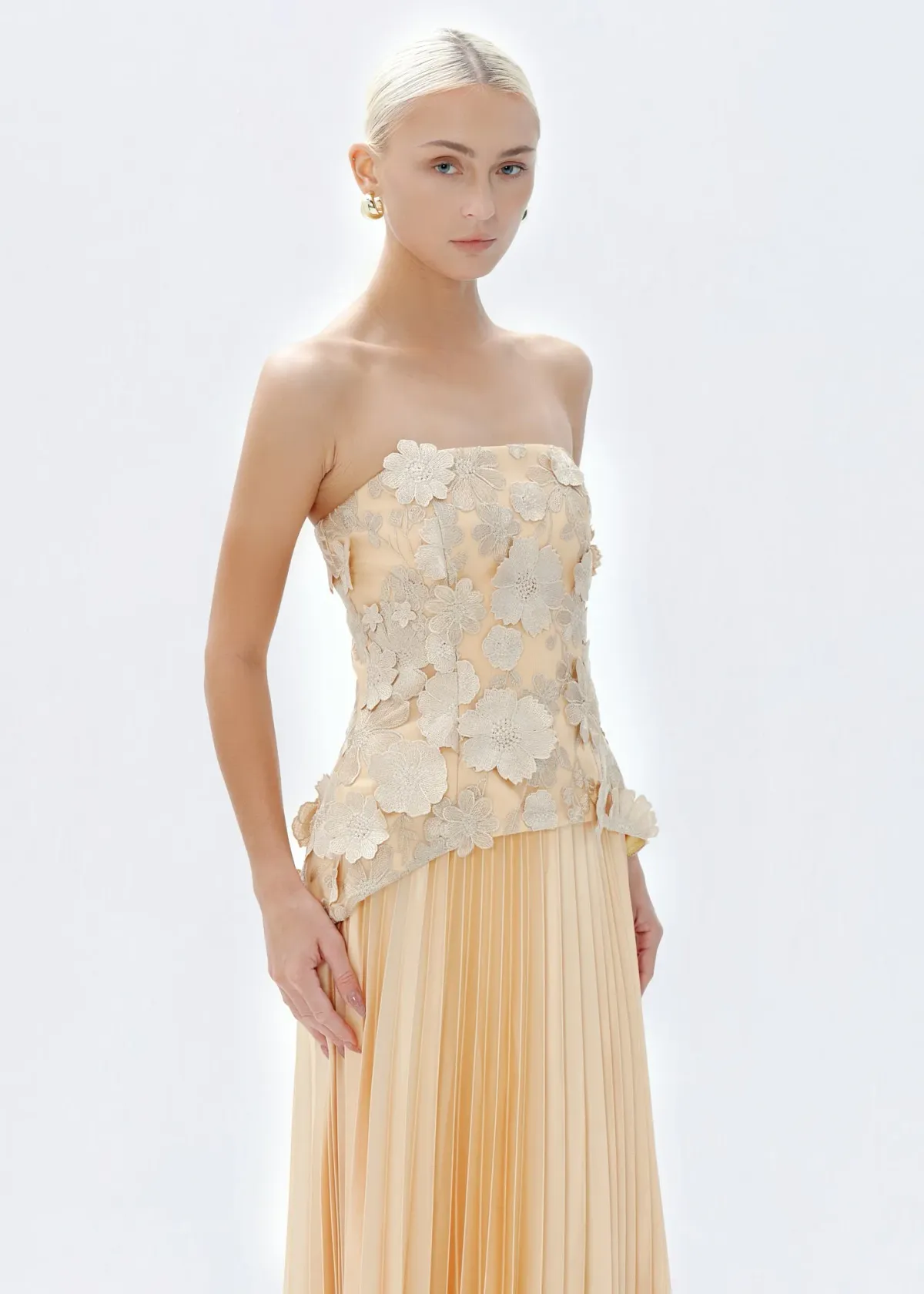 Justin Tong Cascade Pleated Maxi Gown Gold Size AU 14 - Image 4