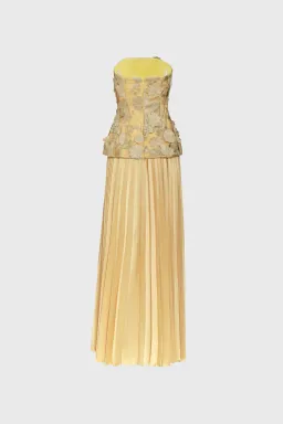 Justin Tong Cascade Pleated Maxi Gown Gold Size AU 14 for rent on The Volte - image 8
