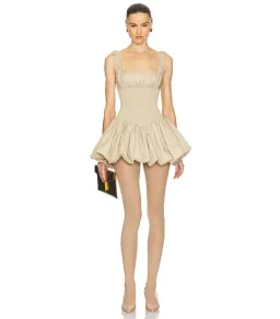 Helsa Rib Mix Puffy Mini Dress Khaki Size S / AU 8 for rent on The Volte - image 1
