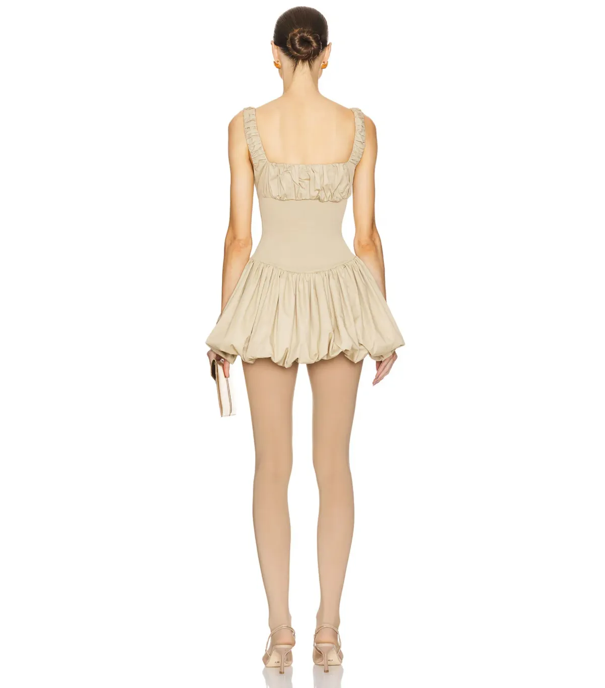 Helsa Rib Mix Puffy Mini Dress Khaki Size S / AU 8 - Image 2
