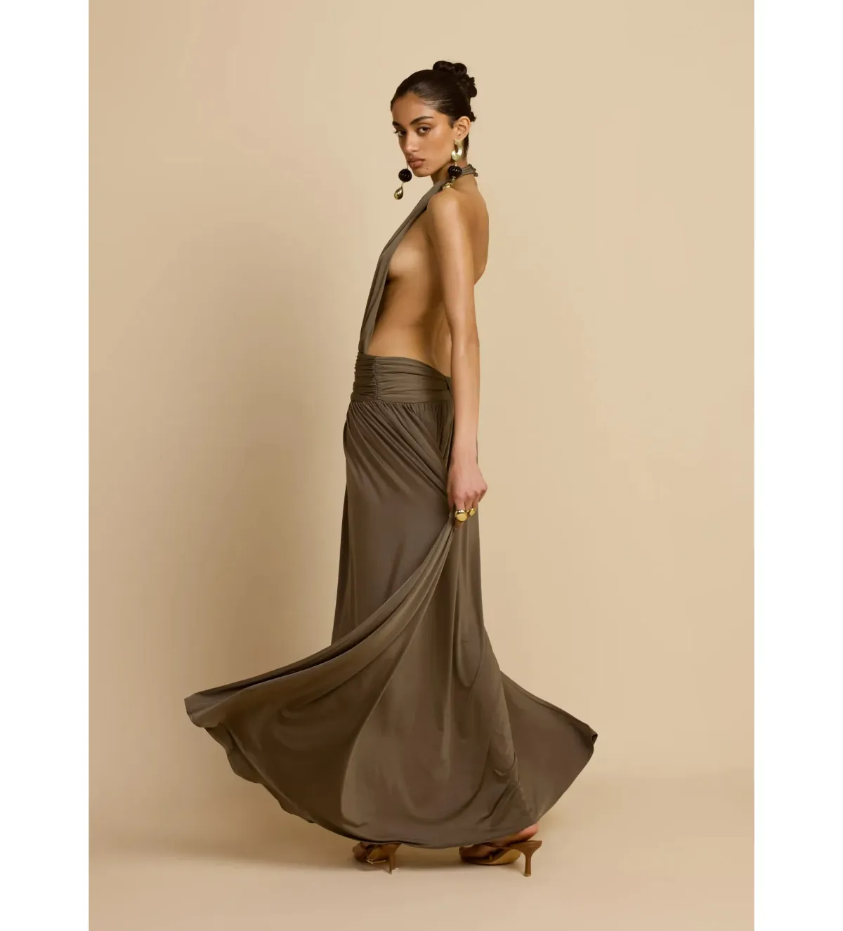 Arcina Ori Santina Maxi Dress in Khaki Size 10 - Image 3