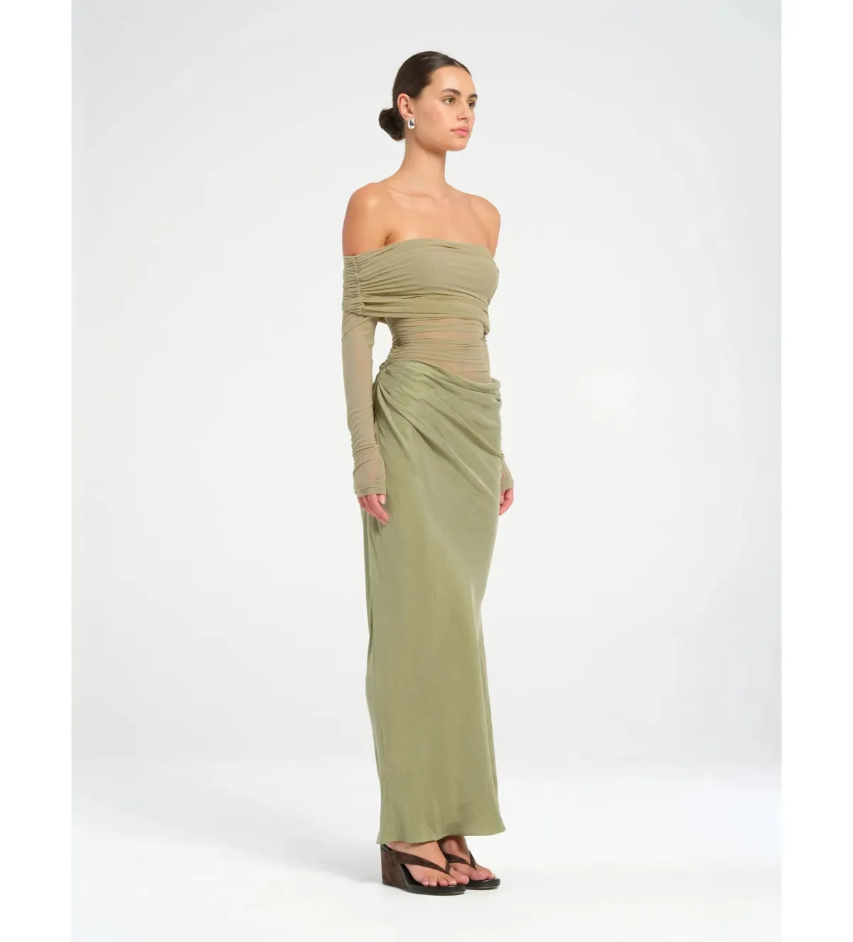 Benni Yasmin Off-Shoulder Maxi Dress Pistachio Size 10 - Image 4