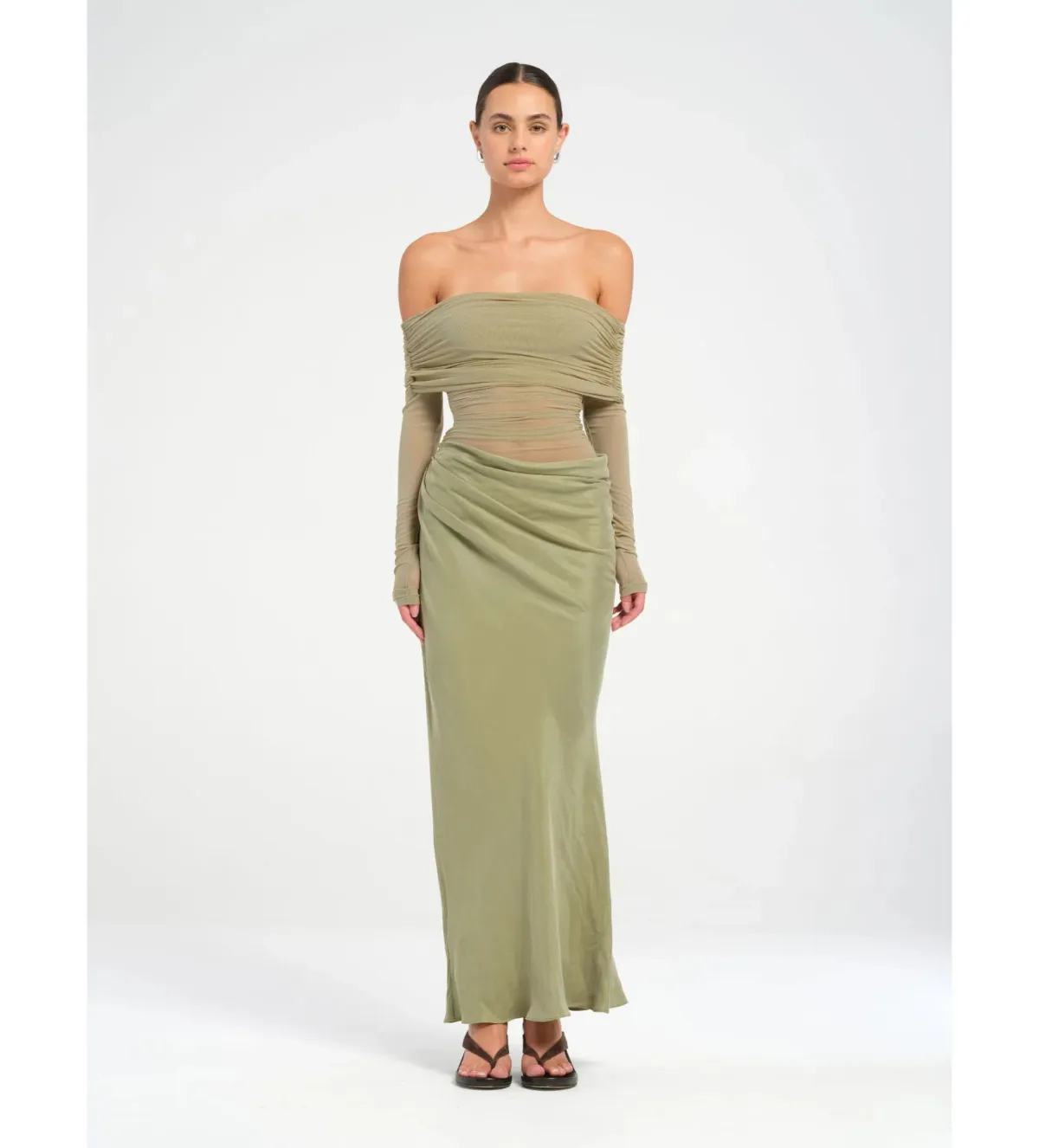 Benni Yasmin Off-Shoulder Maxi Dress Pistachio Size 10 - Image 3