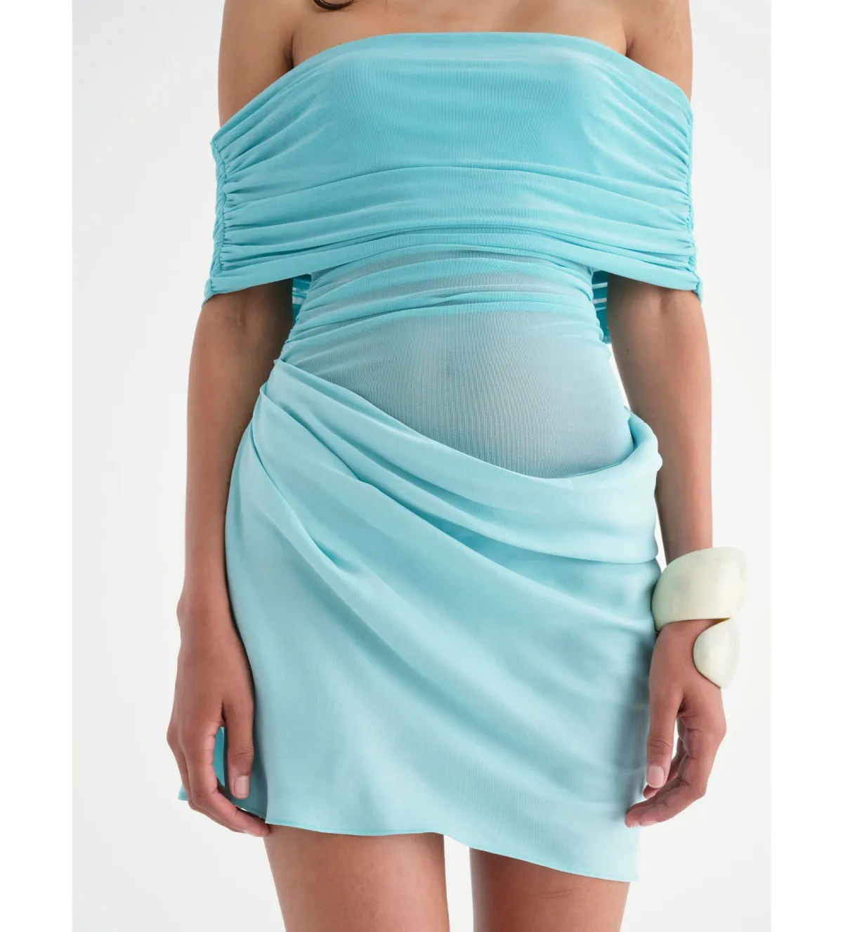 Benni Nico Off Shoulder Mini Dress in Aqua Size 10 - Image 4
