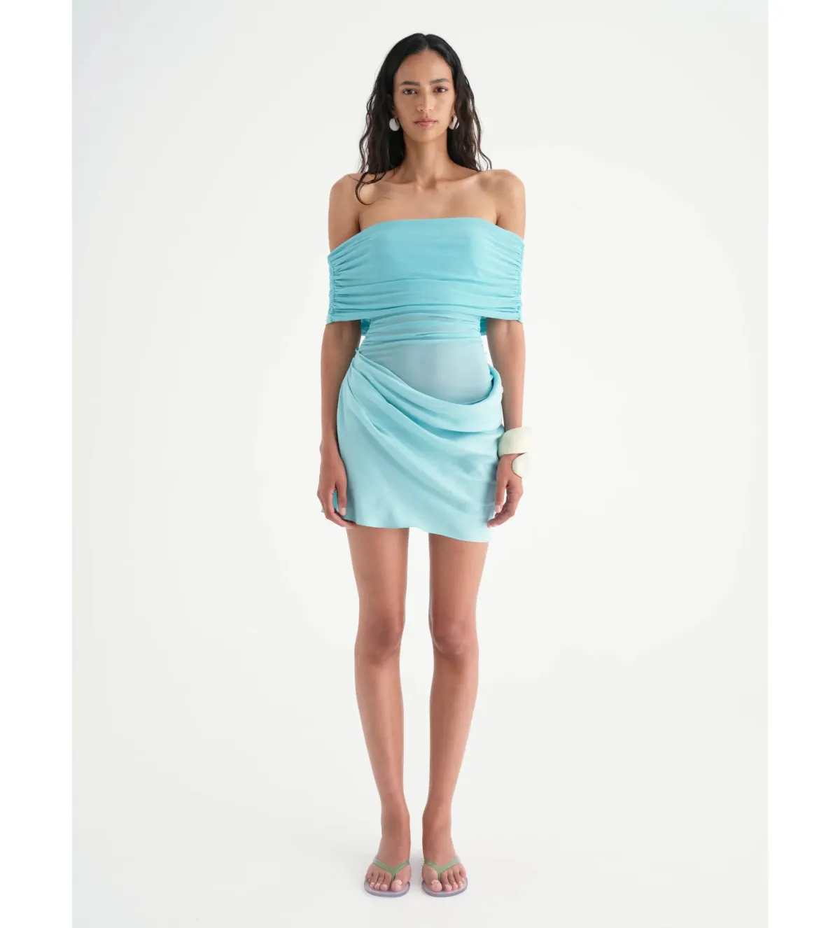 Benni Nico Off Shoulder Mini Dress in Aqua Size 10 - Image 1