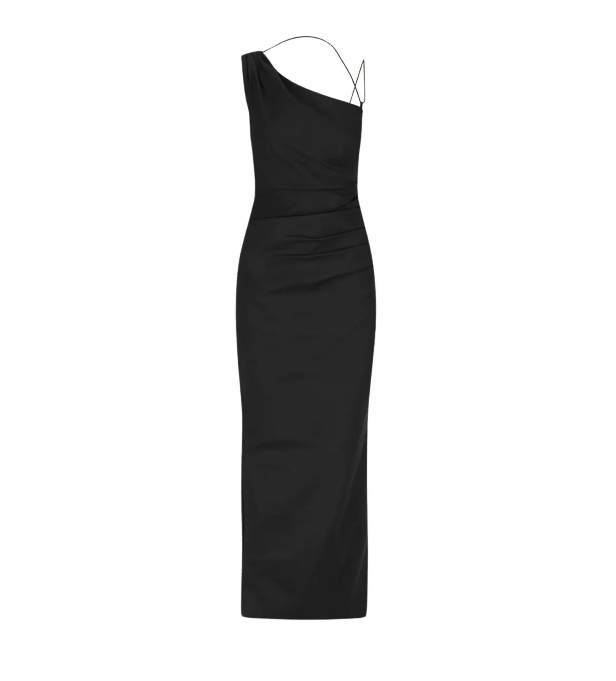Shona Joy Lani Asymmetrical Gathered Maxi Dress Black Size AU 10 - Image 5