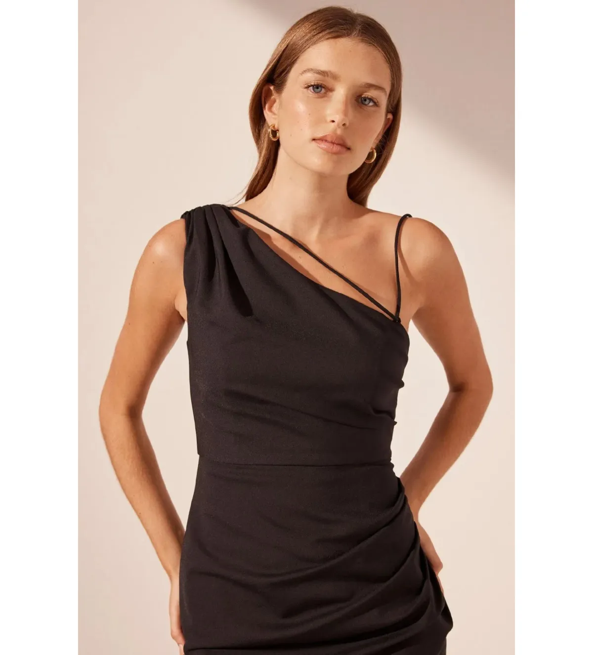 Shona Joy Lani Asymmetrical Gathered Maxi Dress Black Size AU 10 - Image 4
