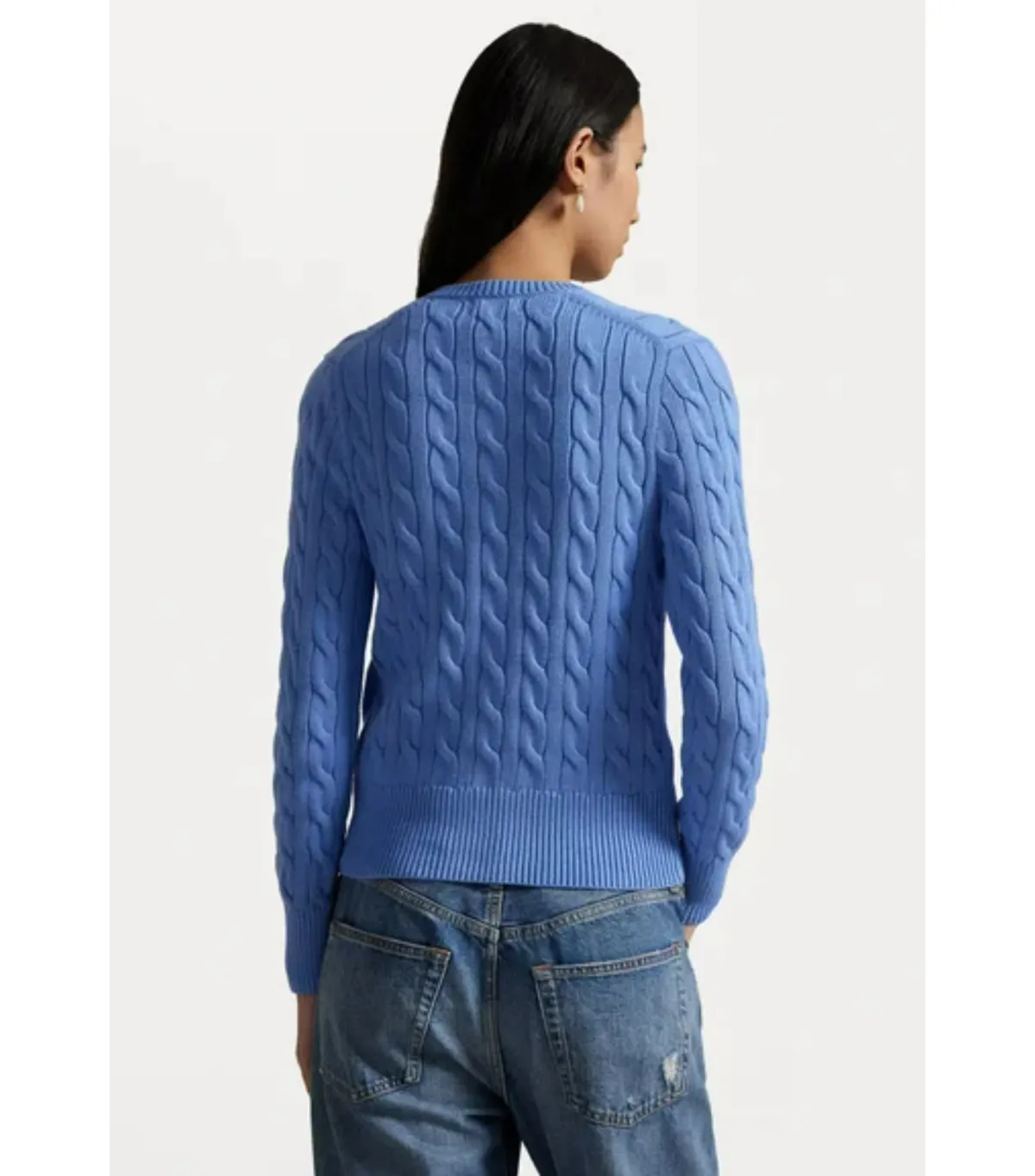 Polo Ralph Lauren Cable-knit Cotton Crewneck Cardigan Blue Size AU 8 - Image 3