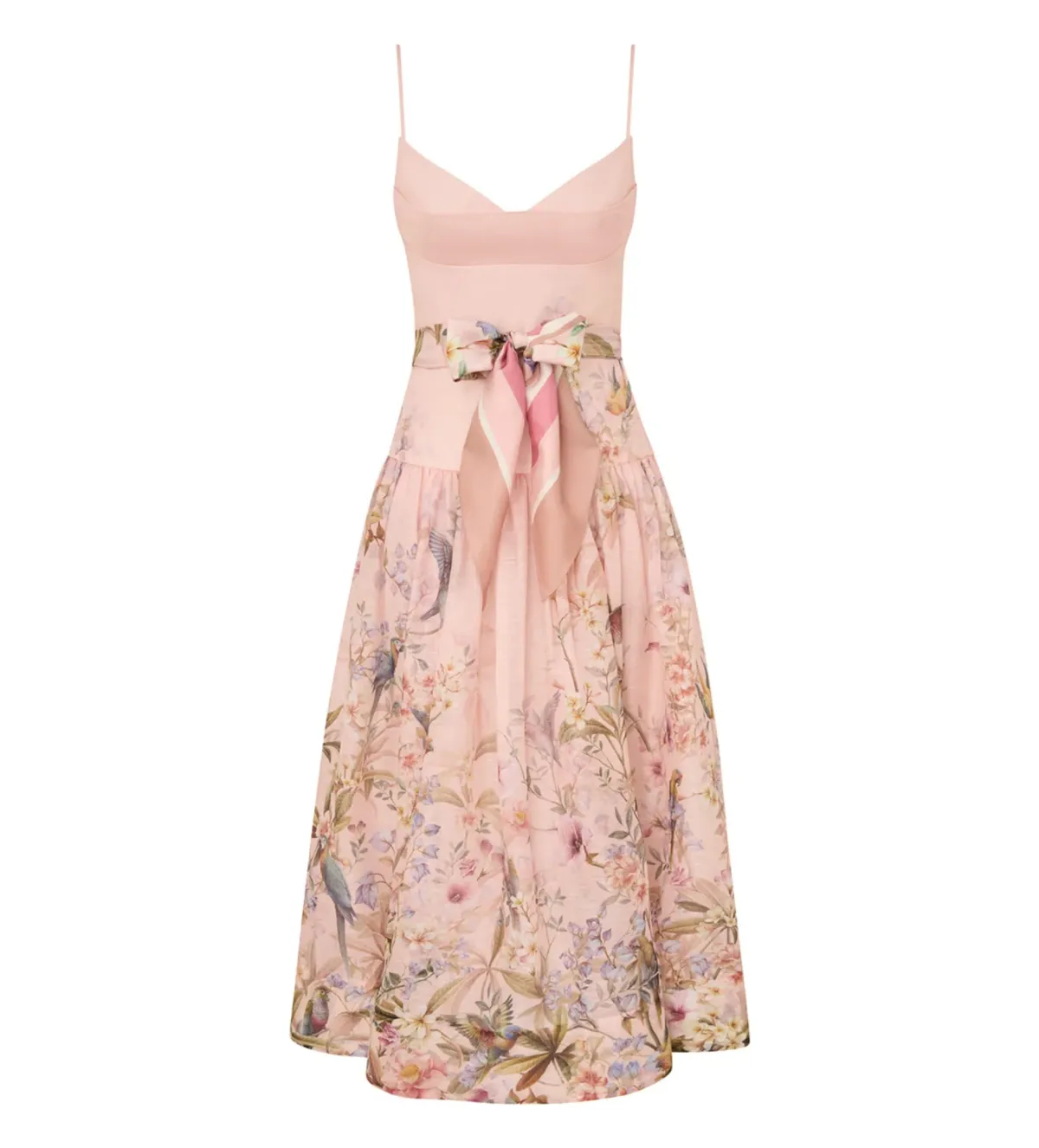 Zimmermann Rebellion Fitted Picnic Midi Dress in Pink Aviary Size 0 - Image 1