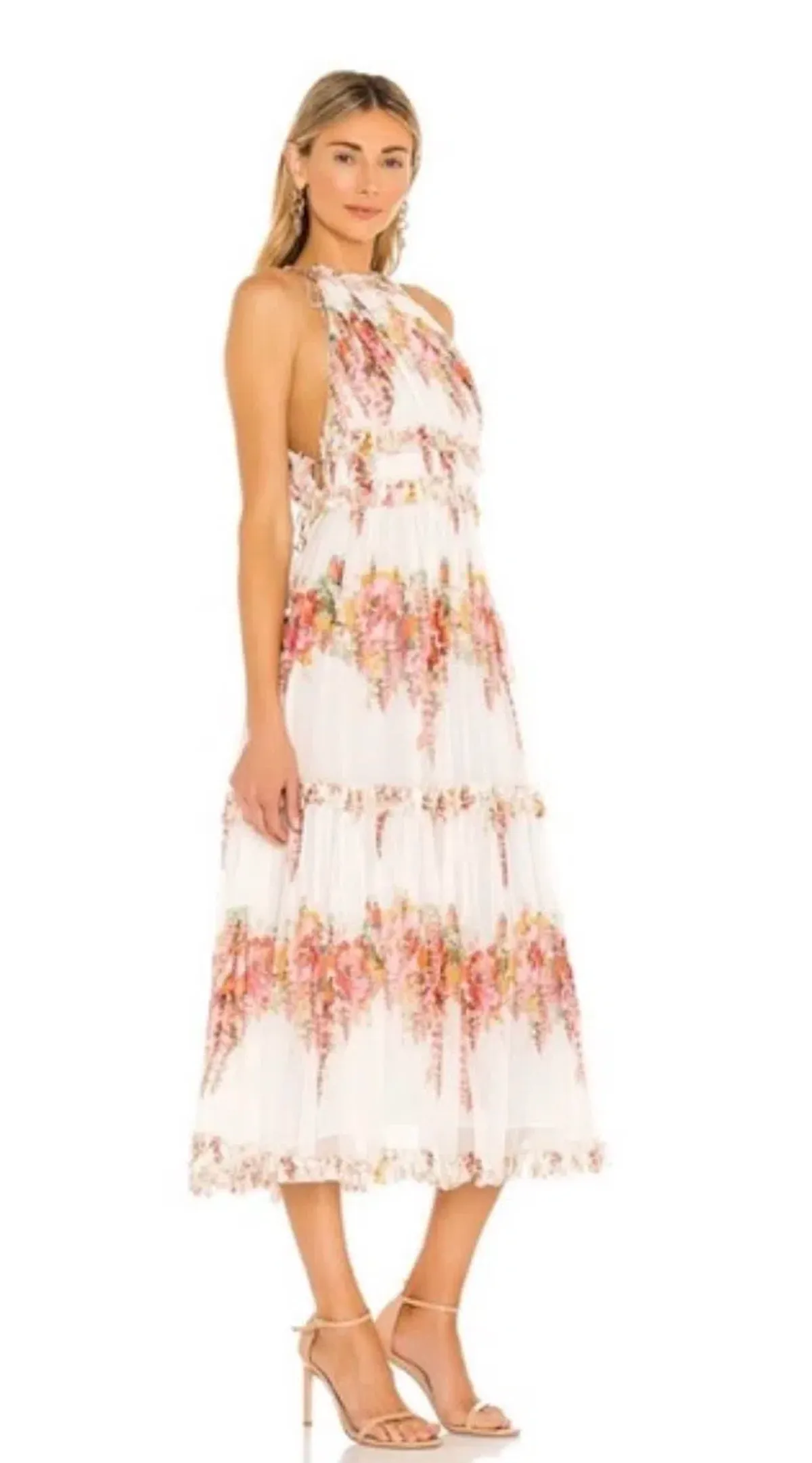 Zimmerman Mae Midi Dress in White and Pink Size 0P/ AU 6P - Image 1
