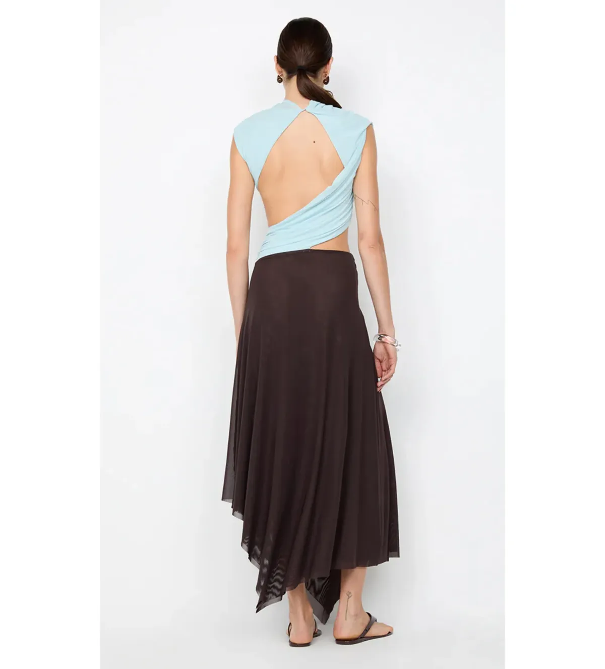🤎💙 Bec & Bridge Conni Asym Midi Dress Arctic Blue/Dark Choco Size 10 🤎💙 - Image 4