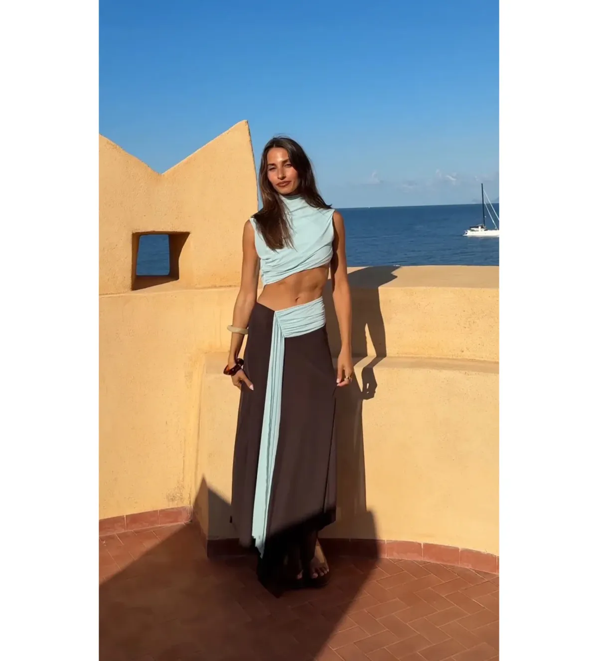 🤎💙 Bec & Bridge Conni Asym Midi Dress Arctic Blue/Dark Choco Size 10 🤎💙 - Image 2