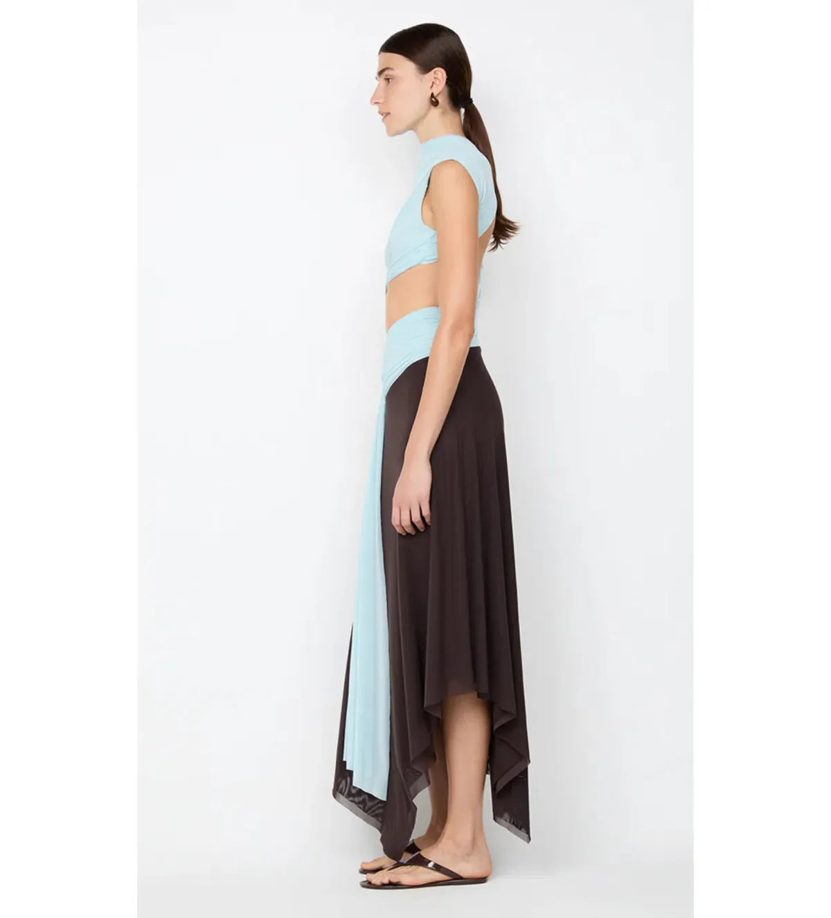 🤎💙 Bec & Bridge Conni Asym Midi Dress Arctic Blue/Dark Choco Size 10 🤎💙 - Image 3