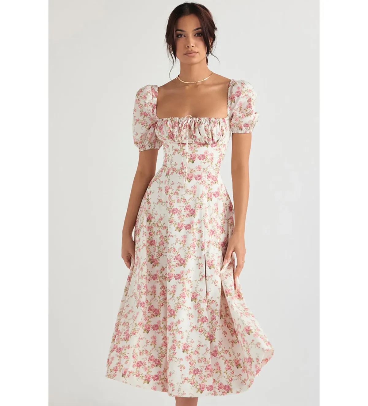 House of CB Tallulah Rose Print Puff Sleeve Midi Sundress Size 8 - Image 1