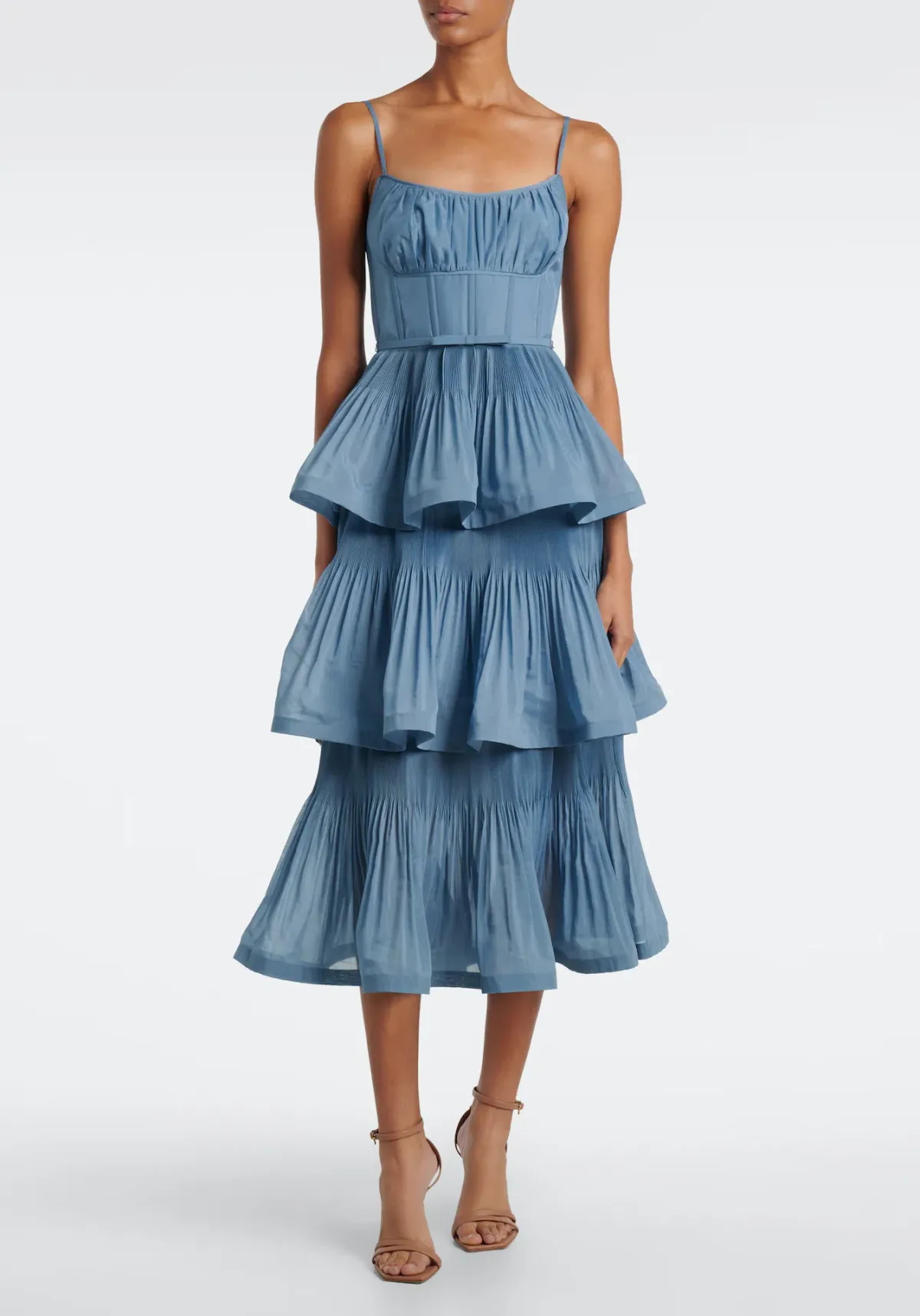 Zimmermann Pleated Tiered Midi Dress in Deep Blue Size 3 / AU 14 - Image 1