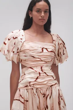 Aje Marianne Ruched Cutout Midi Dress in Whimsical Dove Print Size 4 for rent on The Volte - image 2