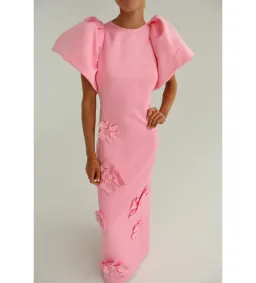 Leo Lin Lucinda Floral Appliqué Maxi Dress Baby Pink Size 10  for rent on The Volte - image 4