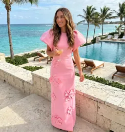 Leo Lin Lucinda Floral Appliqué Maxi Dress Baby Pink Size 10  for rent on The Volte - image 1