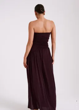 Meshki Bex Strapless Slinky Maxi Dress With Split in Burgundy Size AU10 for rent on The Volte - image 4