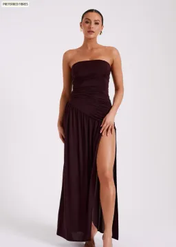 Meshki Bex Strapless Slinky Maxi Dress With Split in Burgundy Size AU10 for rent on The Volte - image 1
