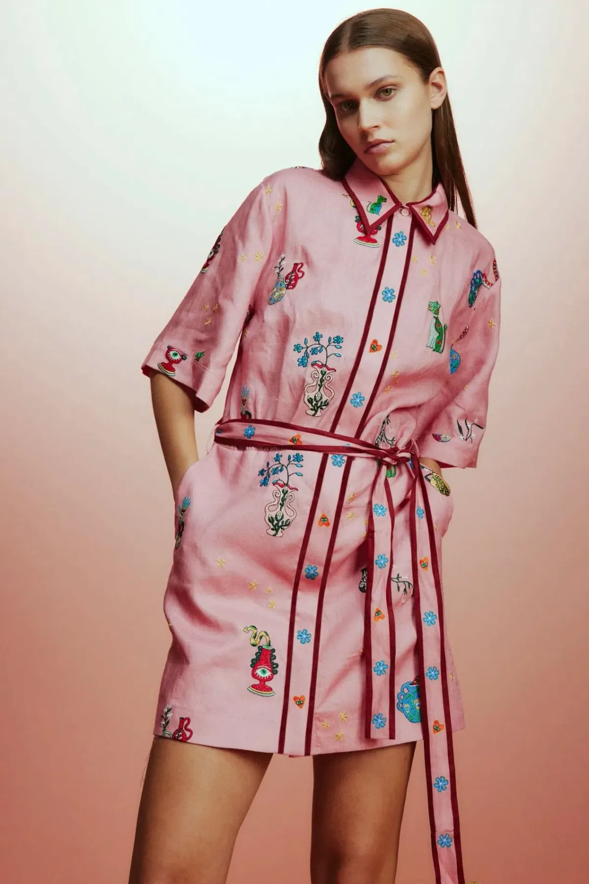 Alemais Timmy Embroidered Mini Dress in Pink Size AU10 - Image 4
