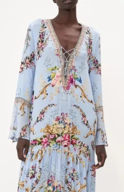 Camilla Lace Up Dress With Tiered Hem Floraful Size XS (8)  for rent on The Volte - image 2