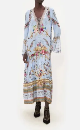 Camilla Lace Up Dress With Tiered Hem Floraful Size XS (8)  for rent on The Volte - image 1
