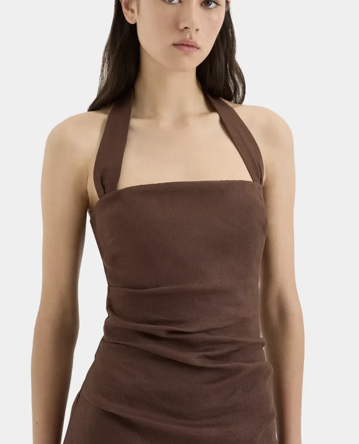 Sir the Label Noemi Halter Mini Dress in Chocolate in size 3/12AU - Image 3