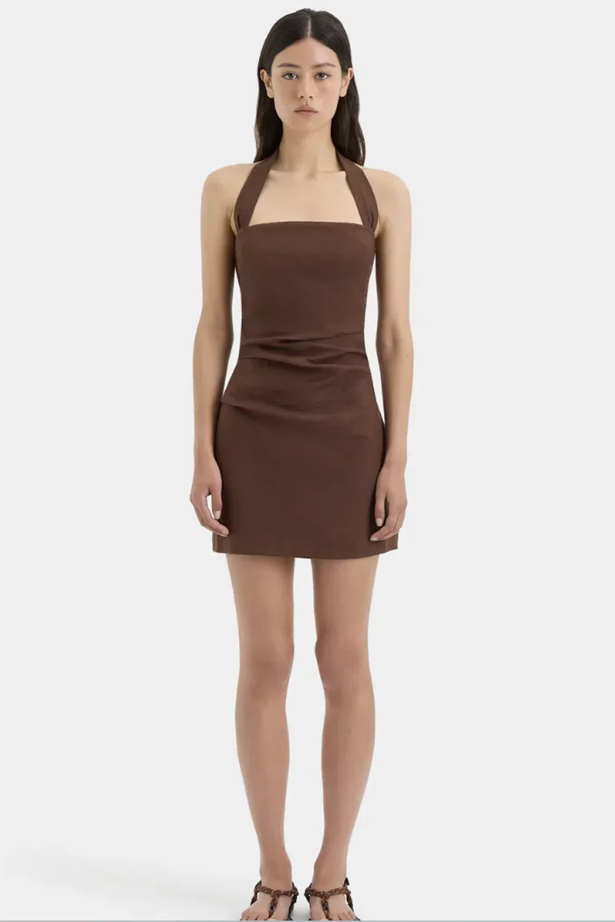 Sir the Label Noemi Halter Mini Dress in Chocolate in size 3/12AU - Image 1