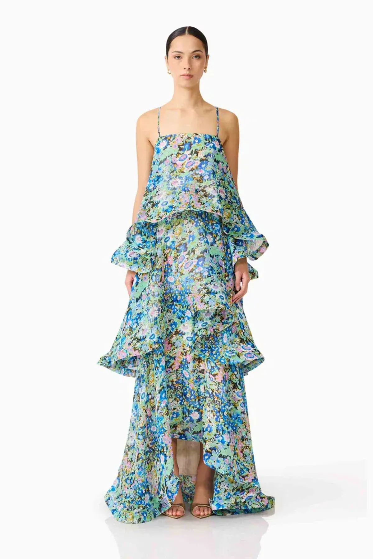 Elliatt Armani Tiered Maxi Dress In Blue Floral Size M - Image 2